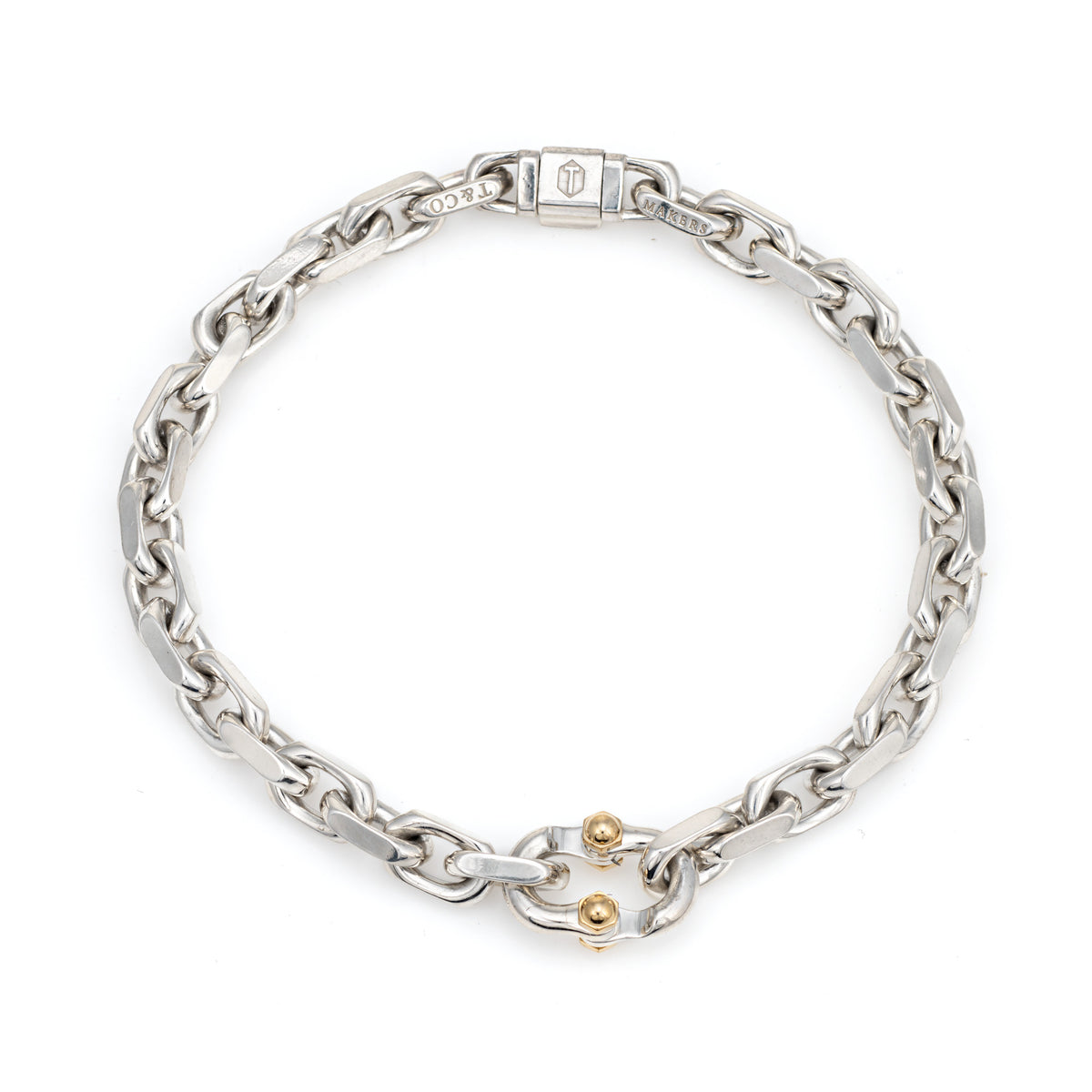 Estate Tiffany & Co Makers Bracelet Narrow Chain Sterling Silver 18k Gold 7