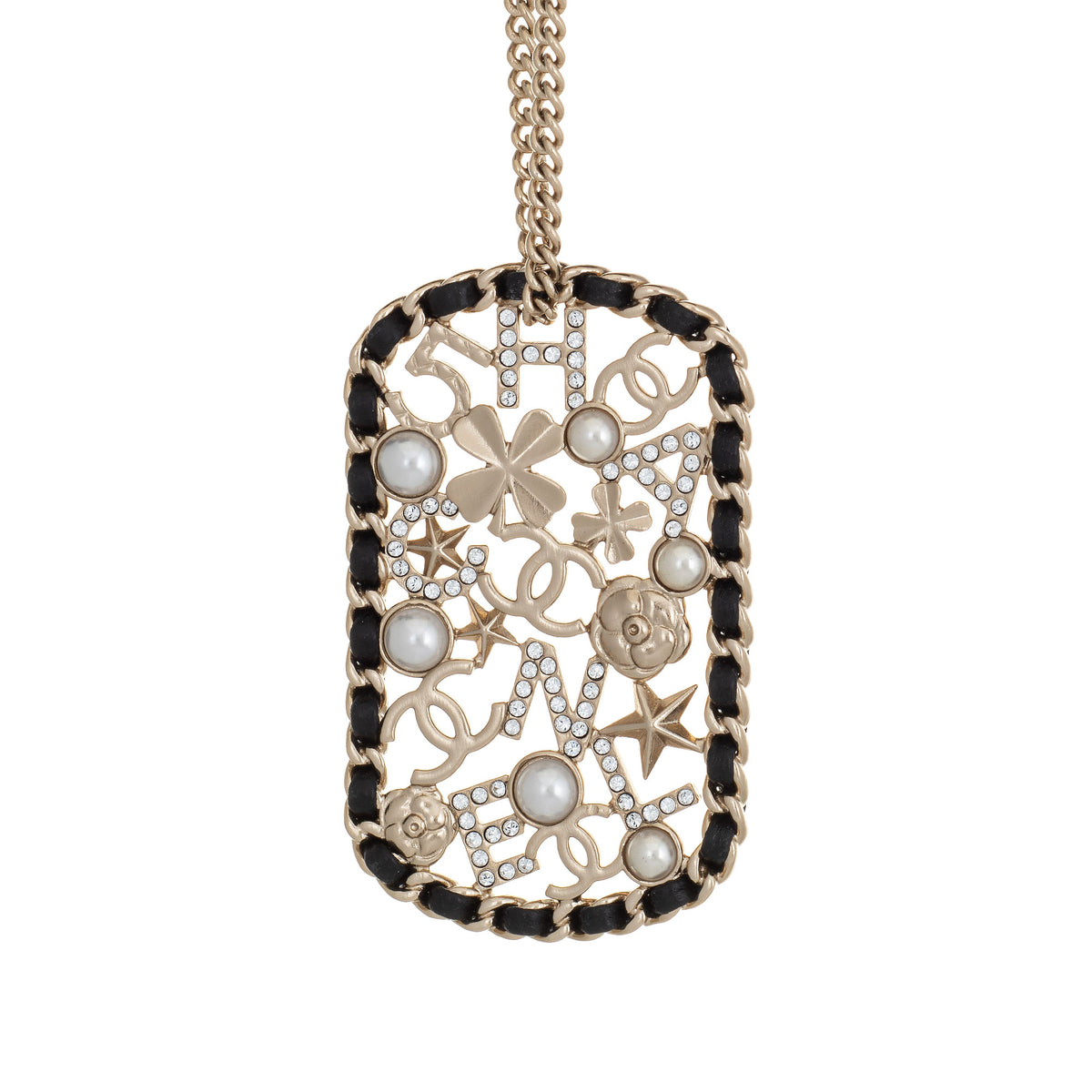Chanel Resin Black Clover Pendant Necklace