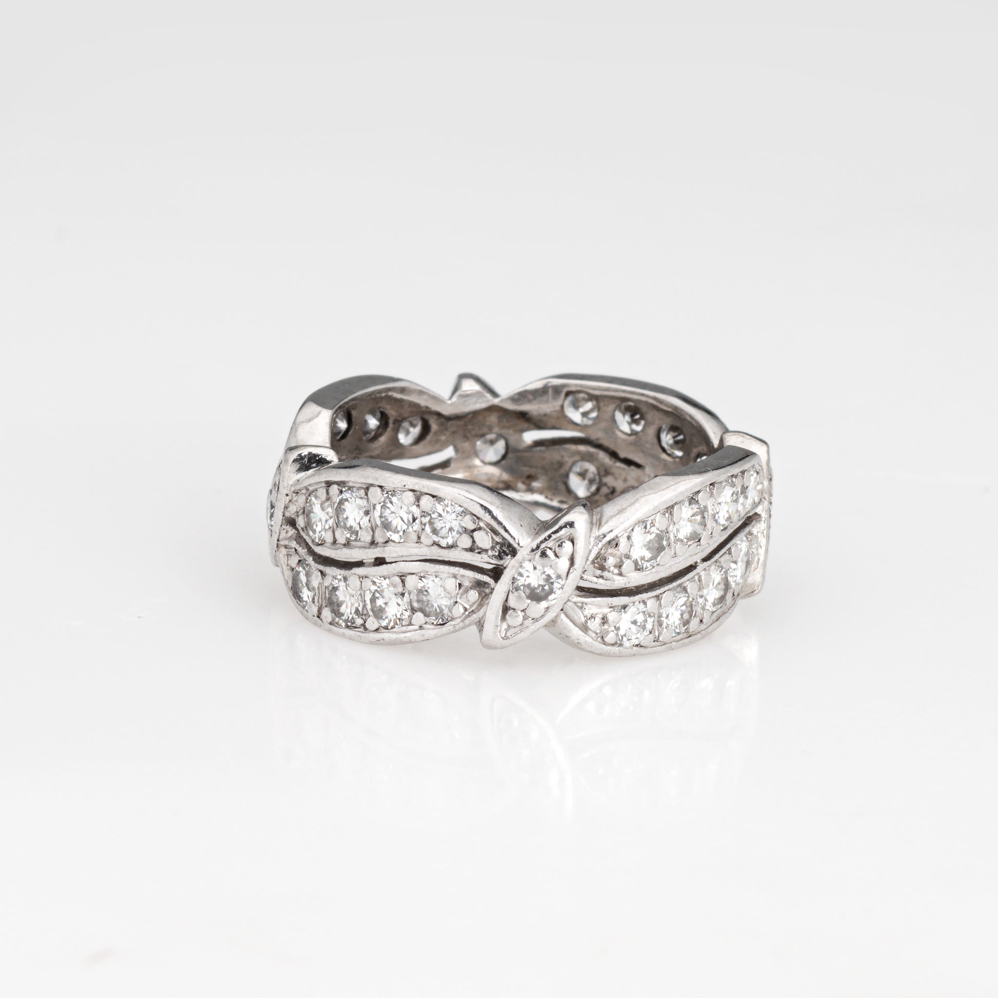 Vintage Diamond Eternity Ring Sz 4.75 Mid Century Platinum Band Bridal ...