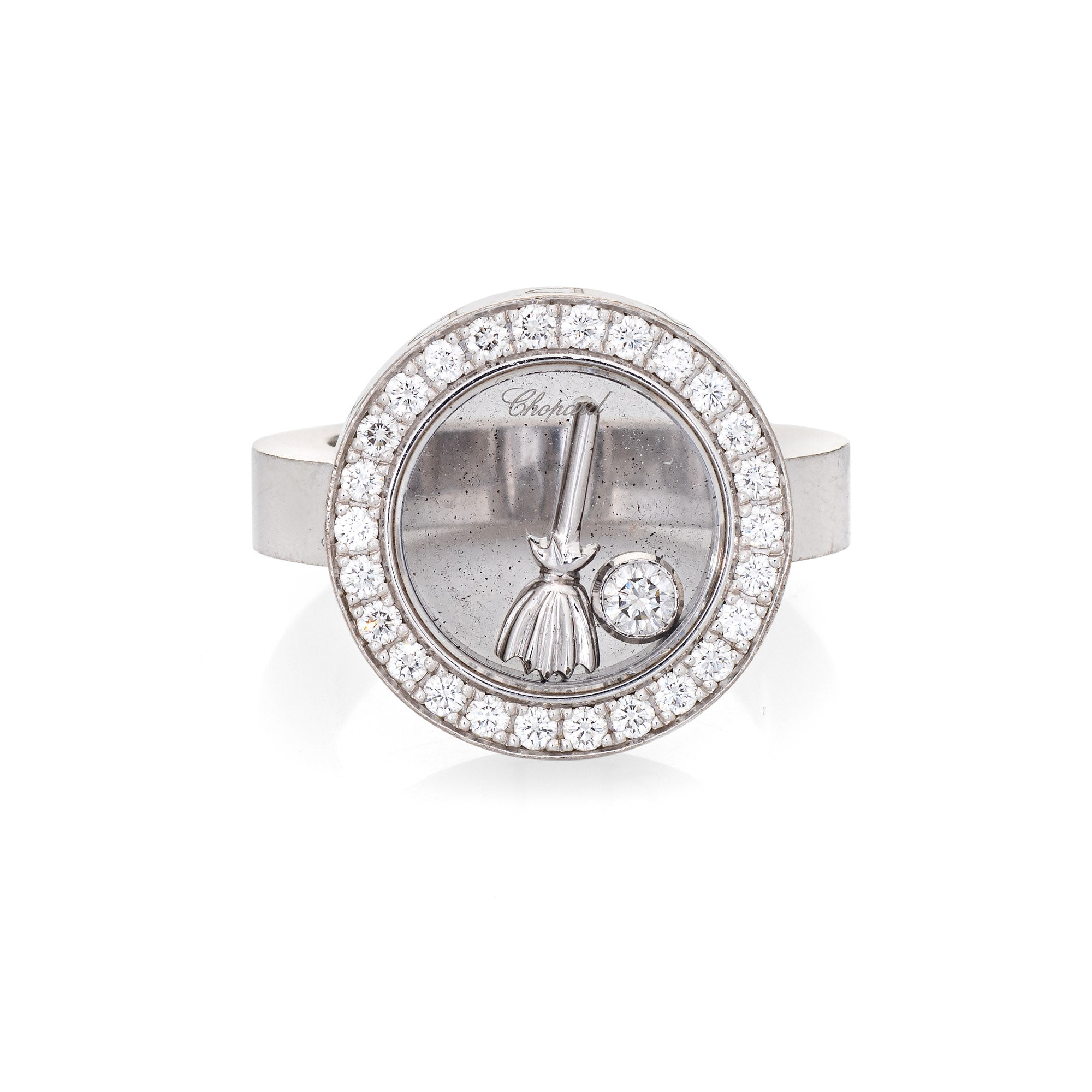 Chopard Happy Spirit Ring Floating Diamond Estate 18k White Gold