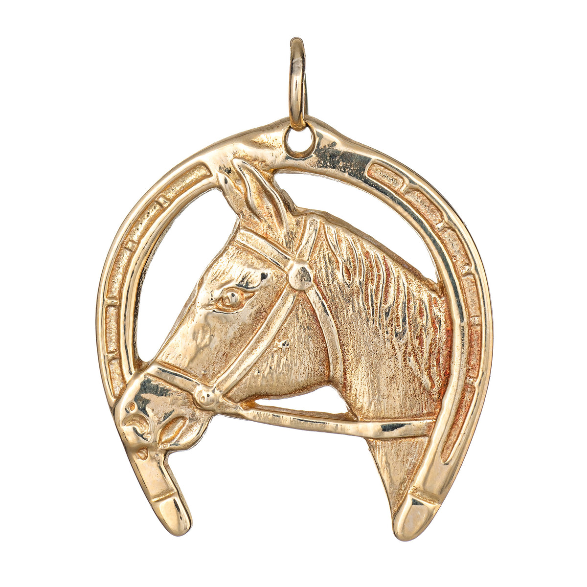 Vintage Horse Pendant Charm Good Luck Horseshoe 14k Yellow Gold Animal  Jewelry