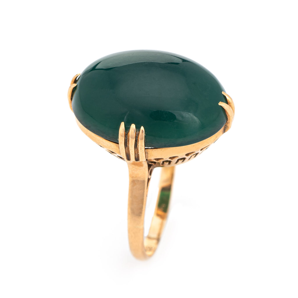 Vintage Art Deco Green Agate Ring 18k Yellow Gold Large Oval Cocktail ...