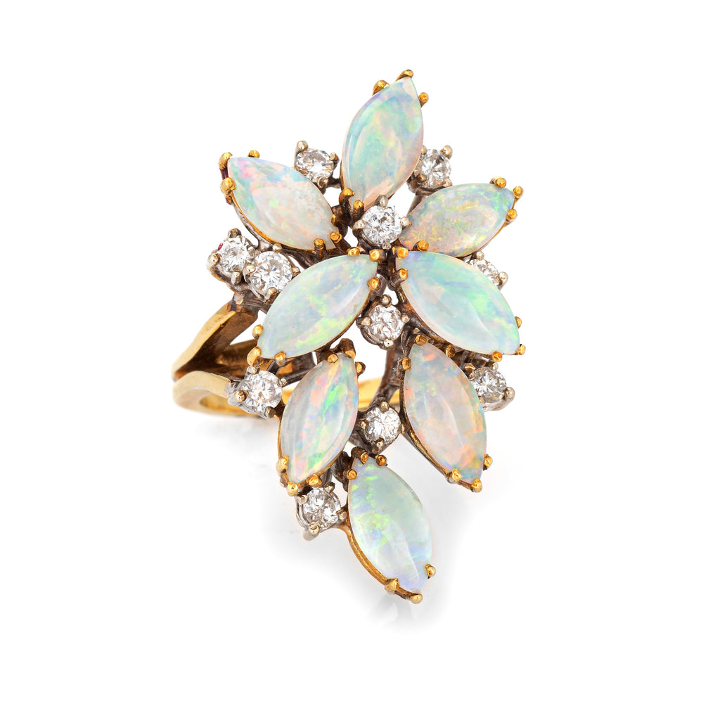 Edwardian Opal & Diamond Flower Cluster Ring – Butter Lane Antiques