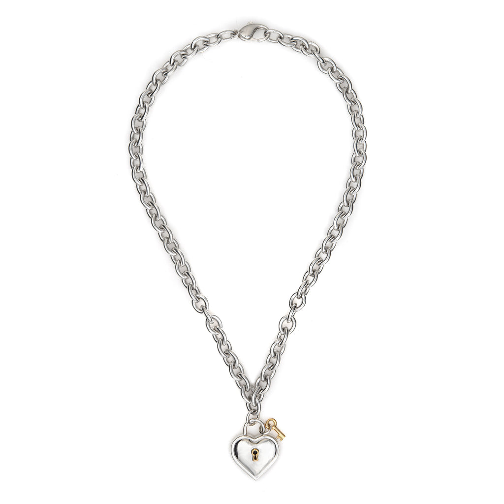 Tiffany & Co. Sterling Silver Heart Key Pendant Necklace Tiffany