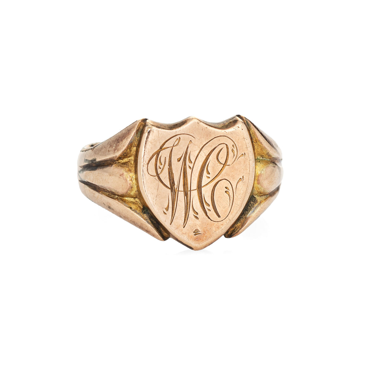 Antique Victorian Shield Signet Ring 9k Rose Gold Sz 7.75 Vintage